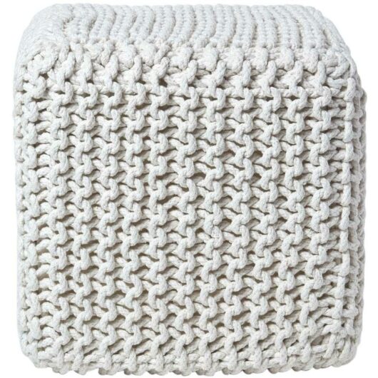 Natural Cube Cotton Knitted Pouffe Footstool - Homescapes