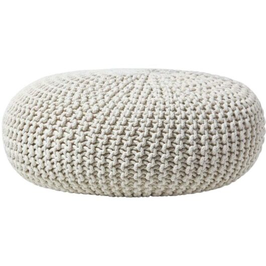 Natural Large Round Cotton Knitted Pouffe Footstool - Homescapes