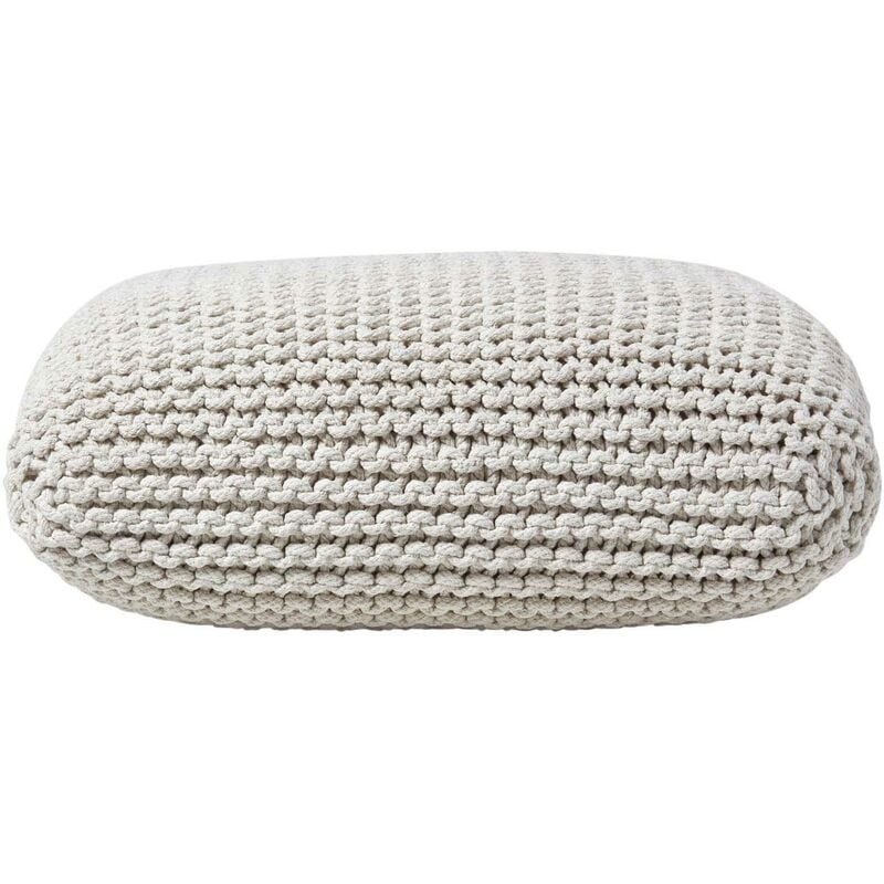 Natural Square Cotton Knitted Pouffe Floor Cushion - Homescapes