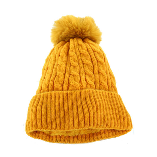 Orange Colourful Cable Knit Hats With Pom Pom Detail