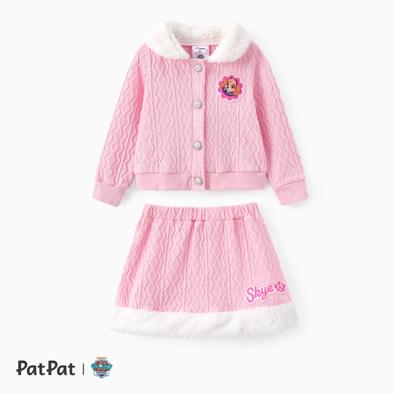 PAW Patrol Toddler Girls 2pcs Fluffy Collar Textured Knit Cardigan with Skirt Set