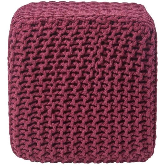 Plum Cube Cotton Knitted Pouffe Footstool - Homescapes