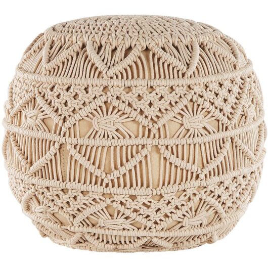Pouffe Beige Boho Knitted Round Cotton Ottoman 40 x 40 cm Kayseri