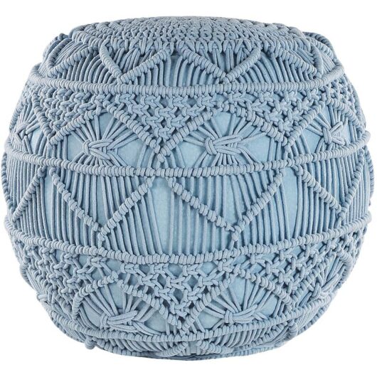 Pouffe Blue Boho Knitted Round Cotton Ottoman 40 x 40 cm Kayseri