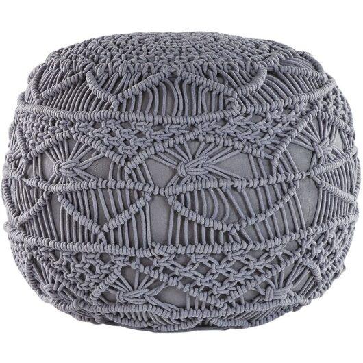 Pouffe Grey Boho Knitted Round Cotton Ottoman 40 x 40 cm Kayseri