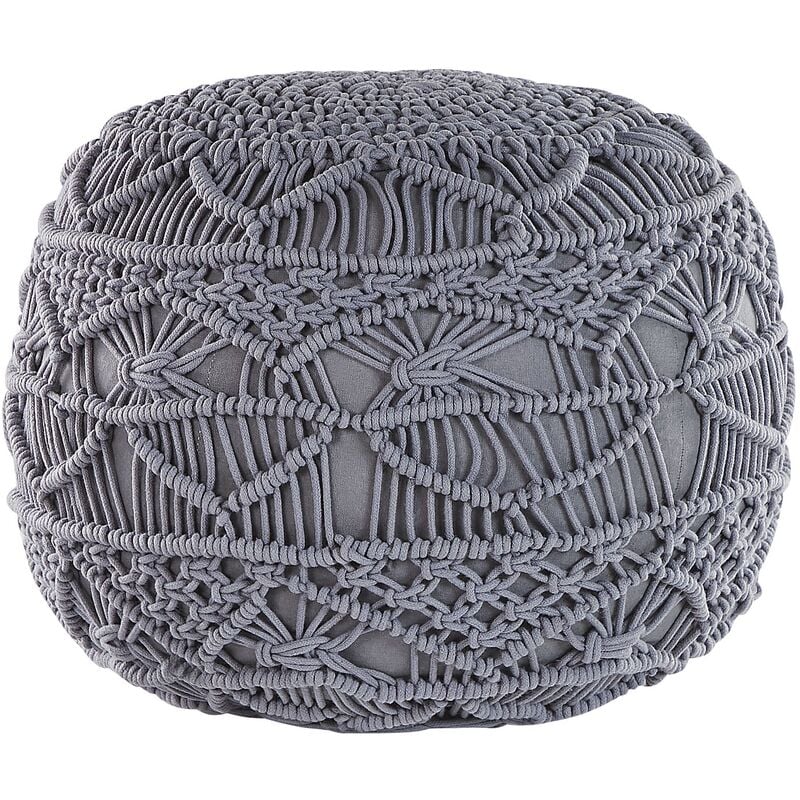 Pouffe Grey Boho Knitted Round Cotton Ottoman 40 x 40 cm Kayseri