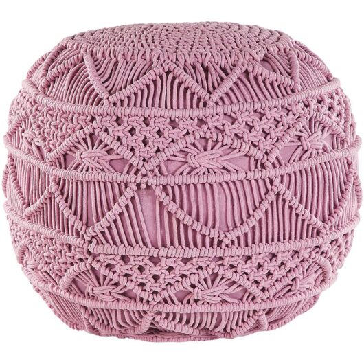 Pouffe Pink Boho Knitted Round Cotton Ottoman 40 x 40 cm Kayseri