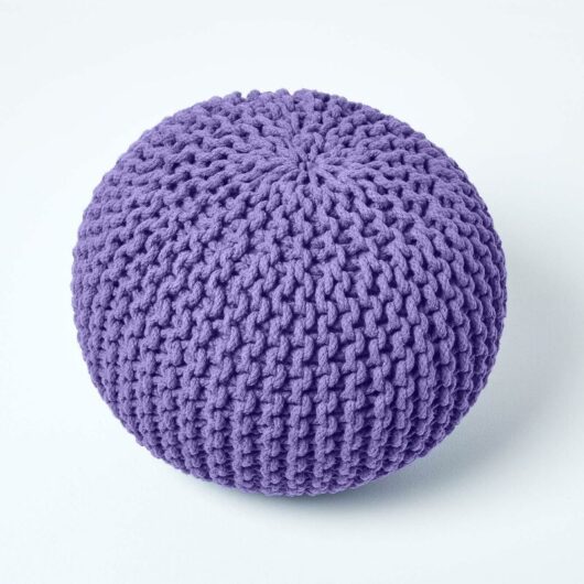 Purple Round Cotton Knitted Pouffe Footstool - Homescapes
