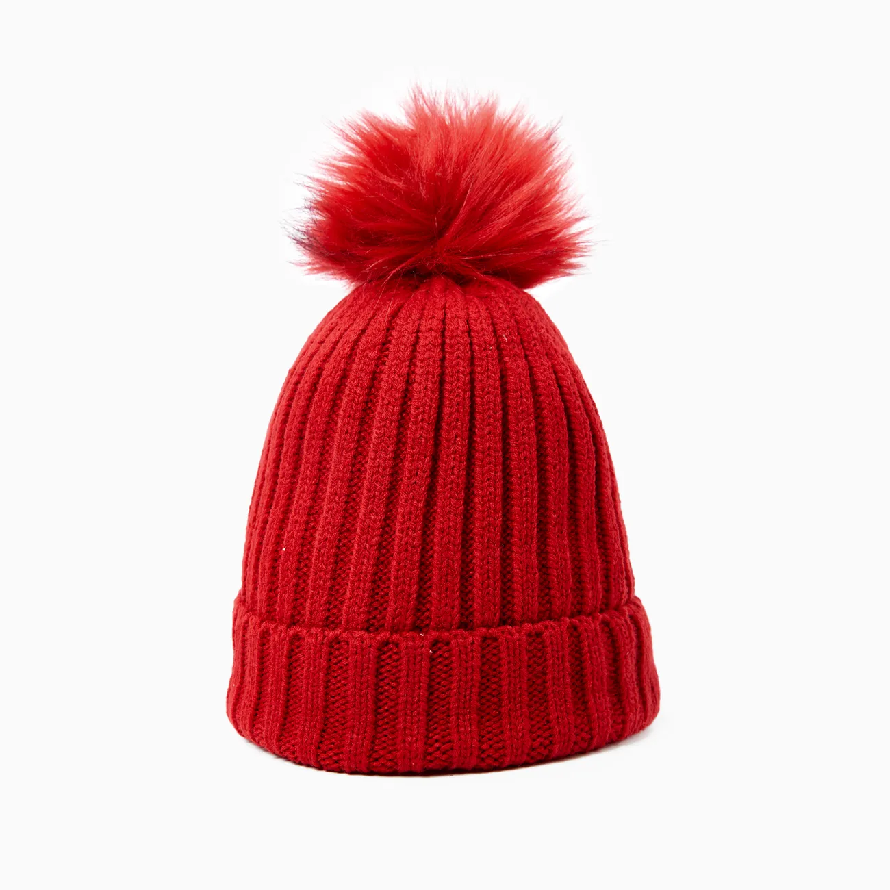 Red Christmas Hat Matching Family Cute Fleece-lining Knitted Hat for Mom and Daughter