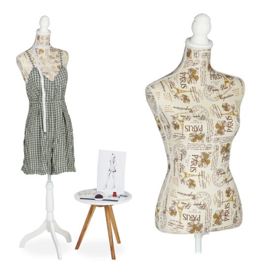 Relaxdays Tailor's Dummy, Female, Height-adjustable up to 167 cm, Sewing Mannequin, Size 34-38, Decorative Bust, Cream