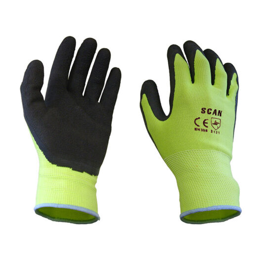 Scan - Hi-Vis Yellow Foam Latex Coated Gloves - Medium Size 8 scaglolatym