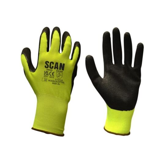 Scan - Hi-Vis Yellow Foam Latex Coated Gloves - xxl Size 11 scaglolatyxx