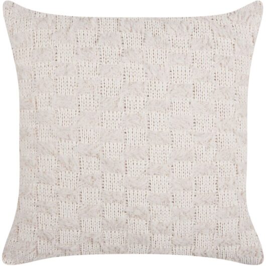 Scatter Cushion Cotton Throw Pillow Solid Pattern Knitted Cover 45 x 45 cm Beige Basalim