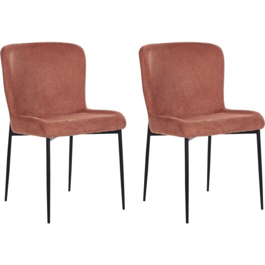 Set of 2 Fabric Dining Chairs Black Polyester Knitted Texture Brown with Rusty Hue Ada