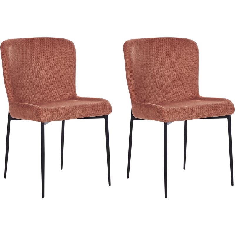 Set of 2 Fabric Dining Chairs Black Polyester Knitted Texture Brown with Rusty Hue Ada
