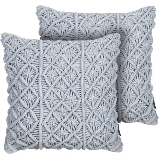 Set of 2 Modern Cotton Scatter Cushions Knitted Boho Stitch 45x40 cm Blue Goreme