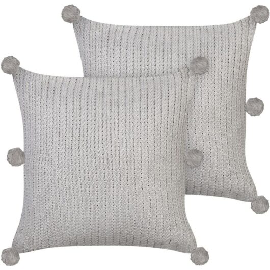 Set of 2 Modern Decorative Throw Pillows Toss Cushions 45 x 45 cm Knitted Removable Covers Grey Ocotea