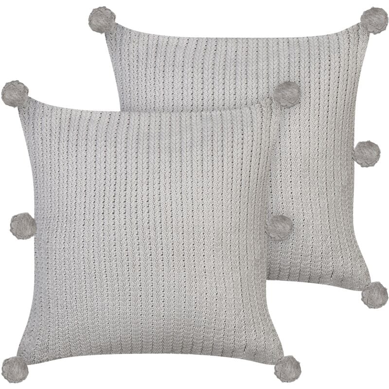 Set of 2 Modern Decorative Throw Pillows Toss Cushions 45 x 45 cm Knitted Removable Covers Grey Ocotea