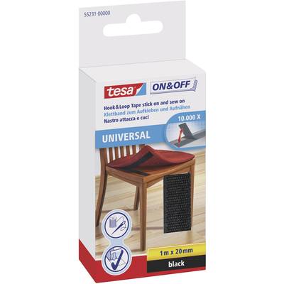 TESA On & Off 55231-00-01 Hook-and-loop tape stick-on, sew-on Hook and loop pad (L x W) 1000 mm x 20 mm Black 1 pc(s)