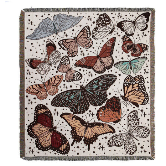 1 Piece 160x130cm Knitted Butterfly Plaid Blanket Decorated with Fringes Bohemian Simple Soft Comfortable Protect Against Cold for Sofa Couch Chair
