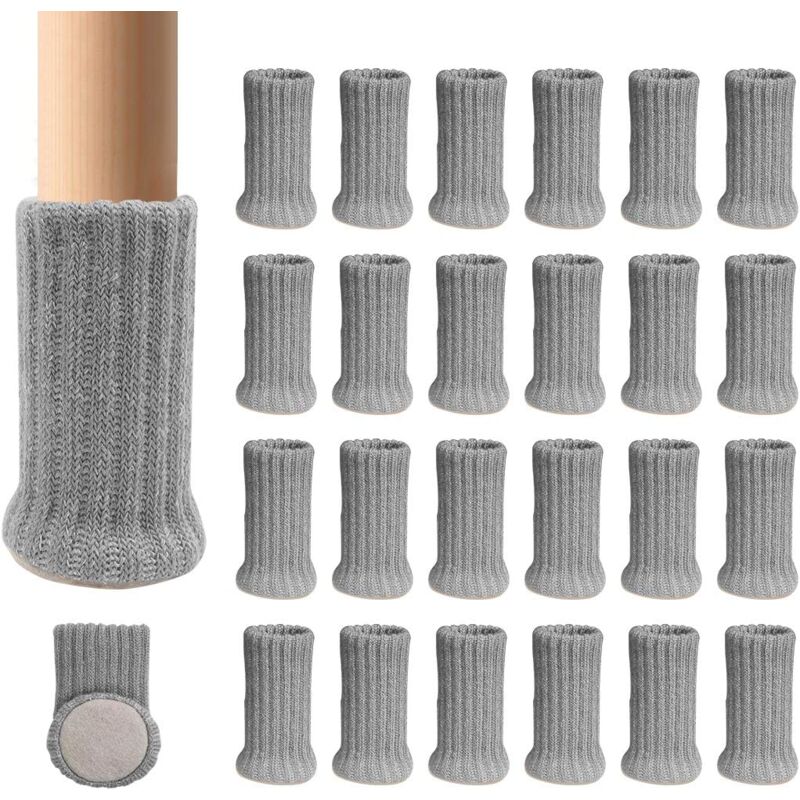 24 Pairs Non-Slip Knitted Furniture Socks for Chair Legs, Prevent Scratches and Reduce Noise, Move Easily, Gray