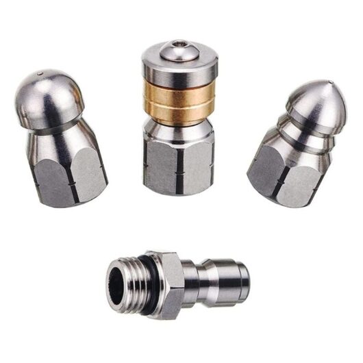 4Pcs Sewer Cleaning Nozzle, Stainless Steel Pressure Washer Nozzle Kit 1/4 High Pressure Nozzle with Quick Twist Button Nozzle Up to 5000 psi.