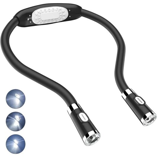 Aougo - led Reading Light, Neck Lamp Hands-Free Flexible led Night Light Around Neck Battery Operated for diy, Knitting, Repairing, Camping, Travel,