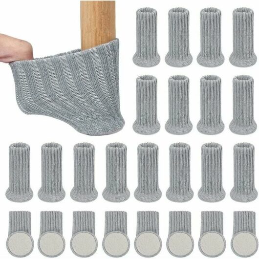 Chair Leg Socks Non Slip Furniture Pads, 24Pcs Knitted Floor Protector Pads High Elastic Chair Socks with Felt Pads, Table Chair Feet Pads Ideal