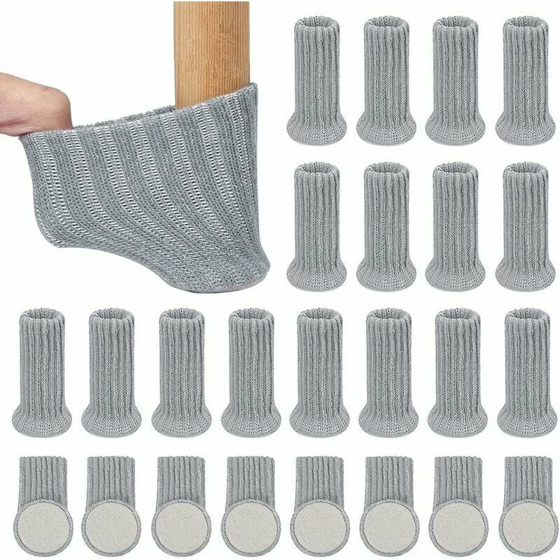 Chair Leg Socks Non Slip Furniture Pads, 24Pcs Knitted Floor Protector Pads High Elastic Chair Socks with Felt Pads, Table Chair Feet Pads Ideal