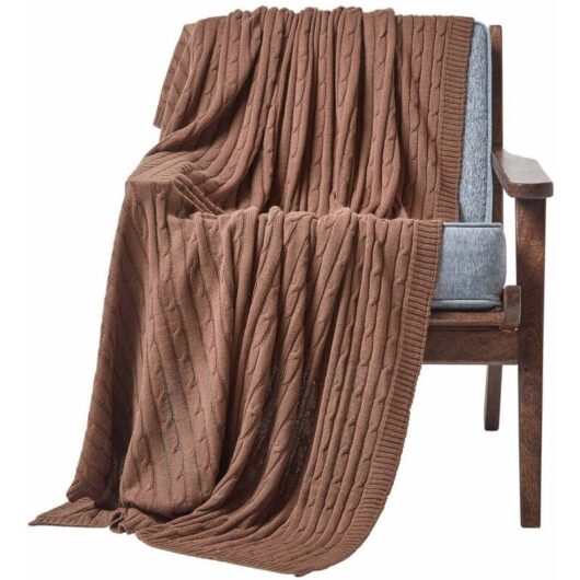Cotton Cable Knit Throw, Chocolate, 130 x 170 cm - Brown - Homescapes