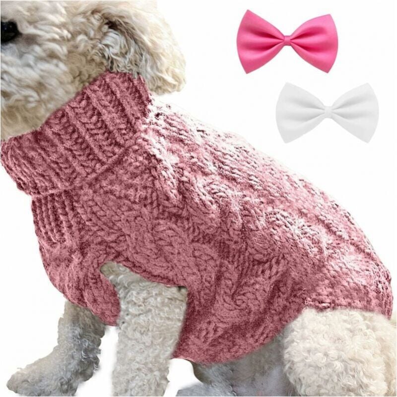 Cyslmuk - 1 Piece Pet Turtleneck Knitted Jacket Pet Clothes Warm Sweater Winter Pullover Pet Accessories (l, Pink)