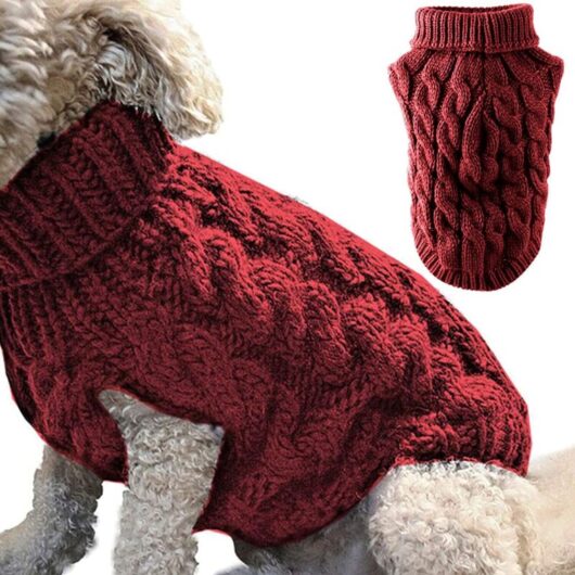 Cyslmuk - Pet Dog Turtleneck Knit Sweater Coat Winter Warmer Thickening Pullover Knitwear Crochet Coat Clothes for Small Medium Large Dog Puppy Cat