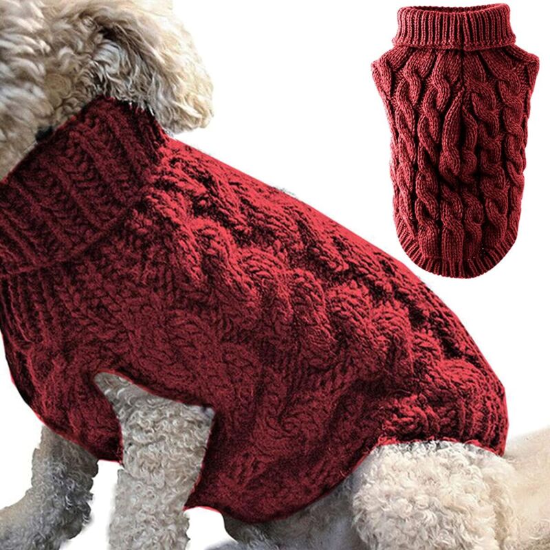 Cyslmuk - Pet Dog Turtleneck Knit Sweater Coat Winter Warmer Thickening Pullover Knitwear Crochet Coat Clothes for Small Medium Large Dog Puppy Cat