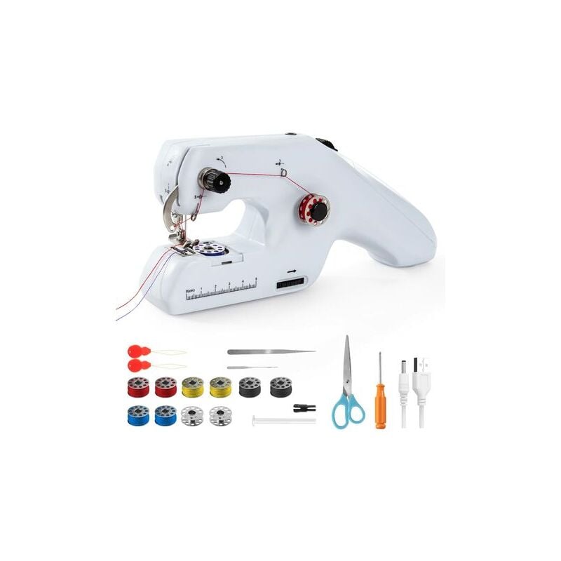 Electronic Sewing Machine, Portable Double Thread Sewing Machine for Adult Beginners, Cordless with Accessories for Clothing, Curtains, Crafts Home