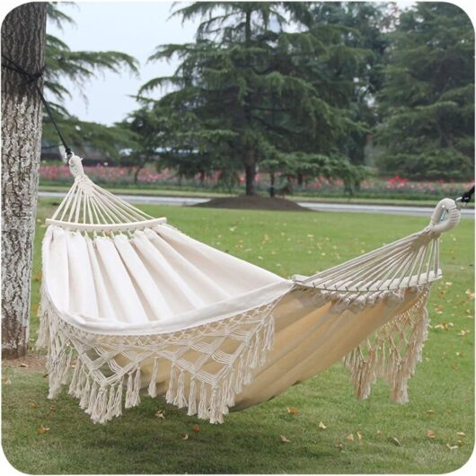 Garden Hammock, Bohemian Macrame Knitted Hammock for 2 People, Anti-Roll Portable Hammocks Suitable