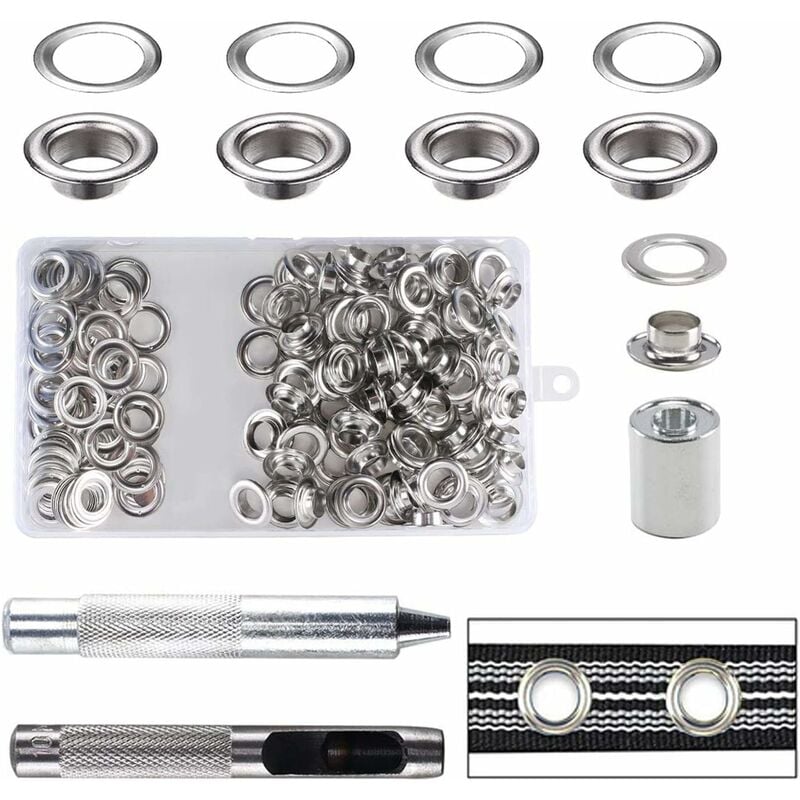 Héloise - Grommet Kit for Tarpaulin Sewing Fabric Curtain Making and Crafts Tarpaulin Repair 100 pcs Grommet Eyelets 10mm Grommets Kit (Silver)