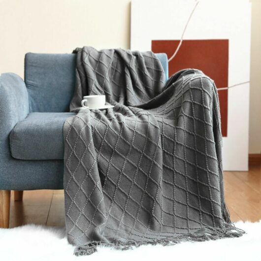 Hoopzi - Textured Solid Soft Sofa Throw Couch Cover Knitted Decorative Blanket, Smoky gray, 130200+15CM