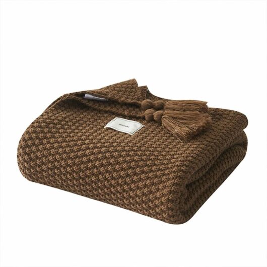 Knit Blanket Plaids Sofa Bedspread Table Mat Soft Warm Nordic Bed Throws with Handmade Fringe for Beach Picnic All Seasons (Brown,130 x 170cm)