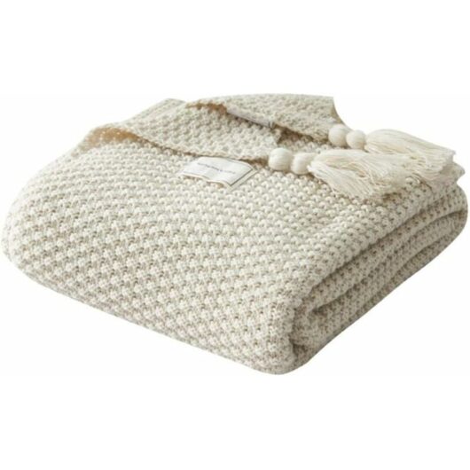 Knitting Blanket,Nordic Handmade Knit Blanket Fashion for Soft Blanket Throws for Sofa Bedsure Blanket Bedspread,Beige-110X240CM
