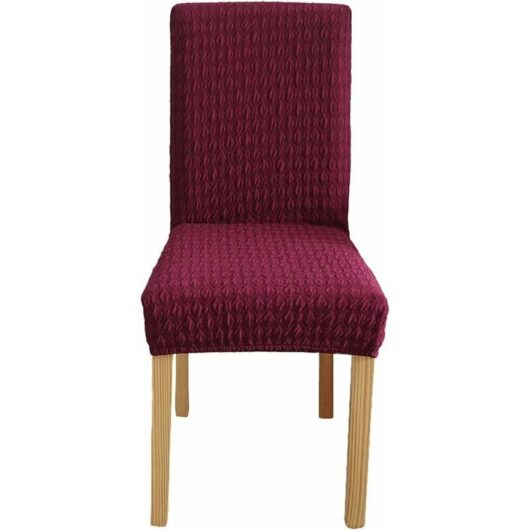 Knitting Chair Covers, Jacquard Plain Dining Chair Slipcover for Home Restaurant Banquet High Back Chair Protective Cover (Red wine 1 pcs)