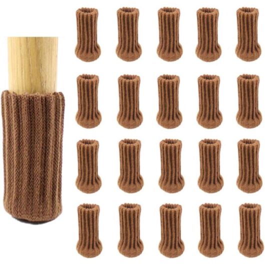 Linghhang - 24 Pack Chair Socks, Brown, Thick Double Knit Chair Leg Caps, Non-Slip Feet, Floor Protector