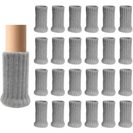 Linghhang - 24 Pack Chair Socks,Grey,Thick Double Knit Chair Leg Caps,Non Slip Feet Protectors Floor Protectors