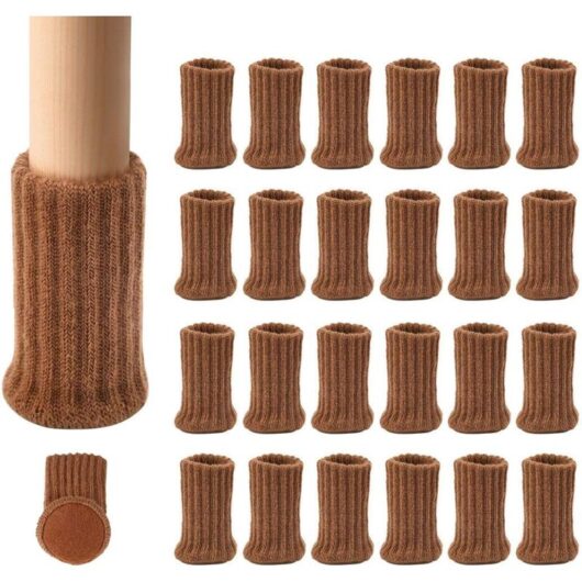 Linghhang - 24 Pairs (Brown) Non-Slip Knitted Furniture Socks for Chair Legs, Prevent Scratches and Reduce Noise, Move Easily, Brown