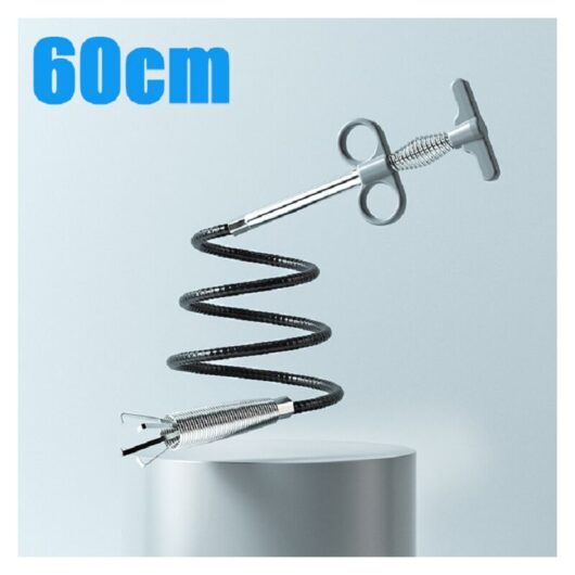 Linghhang - 60cm Gray Snake Shape Sewer Pipe Dredge Four-claw Spring Dredge Tool Kitchen Bathroom Sink Drainage