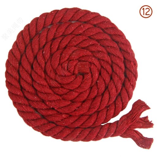 Linghhang - 8mm x 65.5ft 3 Strand Braided Cotton Rope for Craft Knitting Yarn (12 Wine Red)