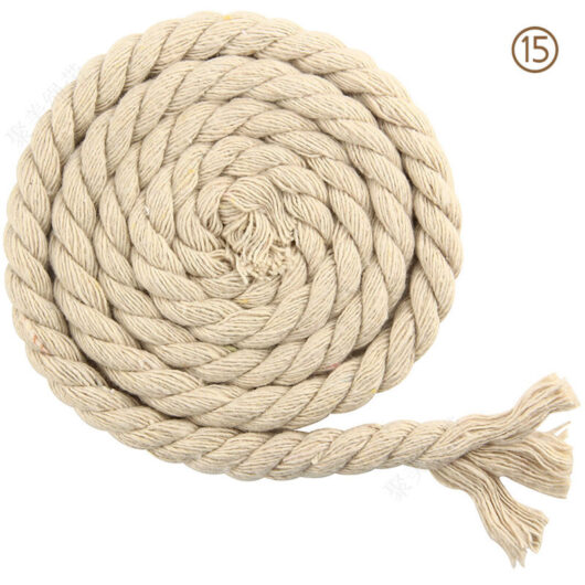 Linghhang - 8mm x 65.5ft 3 Strand Braided Cotton Rope for Craft Knitting Yarn (15 Beige)