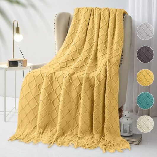 Memkey - Knitted Plaid Blankets, Bed Throw Blanket Fringed Decoration Knitting Blanket 150x200cm (Yellow)