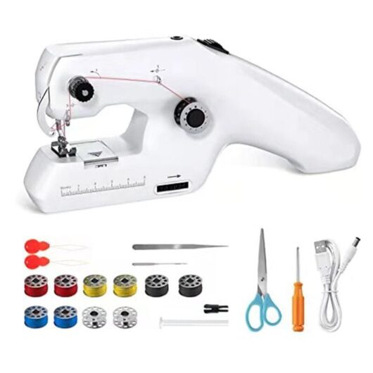 Portable Double Thread Sewing Machine, Mini Handheld Electric Sewing Machine for Adults, White
