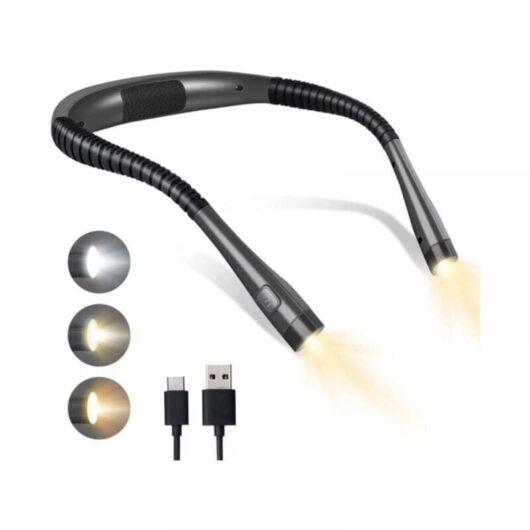 Rechargeable Neck Reading Light, Bedside Reading Lamp, 6 Brightness Levels, Bendable Arms, Long Lifespan, Perfect for Reading, Knitting, Repairing
