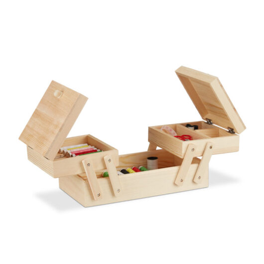 Relaxdays - Natural Wooden Sewing Basket, Foldable, No Contents, Handle, hwd: 12 x 26 x 15.5 cm